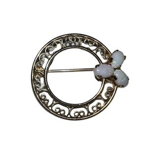 Vintage Opal Filigree Wreath Pin 14k Gold Filled
